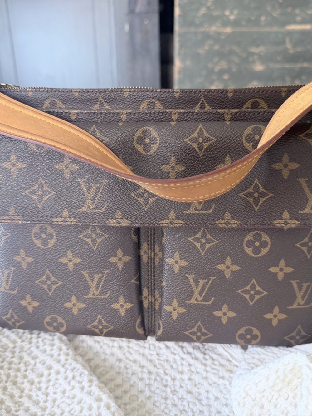 Louis Vuitton Monogram Canvas Tote with Natural Leather Trim